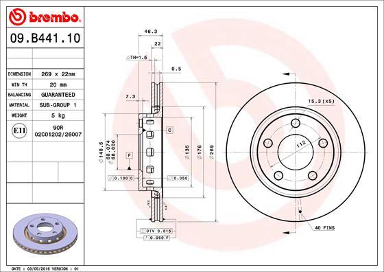 Brembo 09.B441.10 - Спирачен диск vvparts.bg