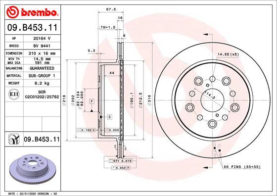 Brembo 09.B453.11 - Спирачен диск vvparts.bg