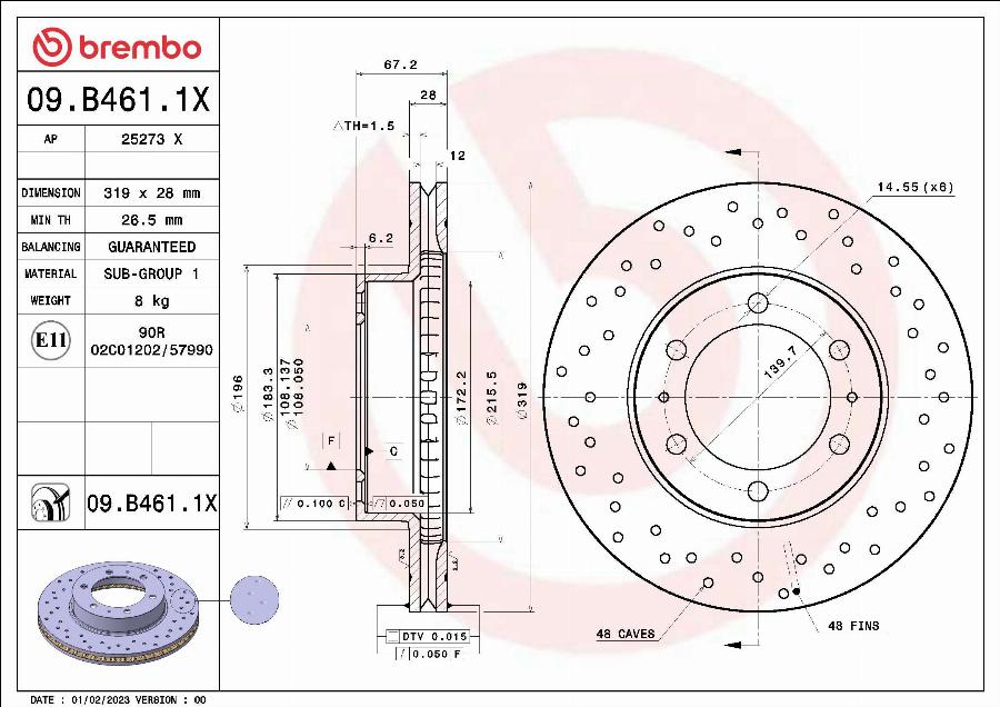 Brembo 09.B461.1X - Спирачен диск vvparts.bg
