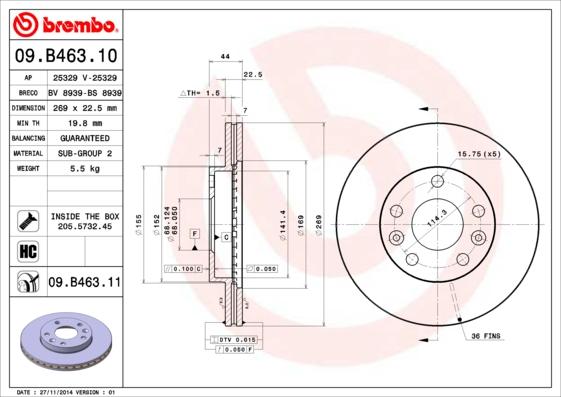Brembo 09.B463.10 - Спирачен диск vvparts.bg