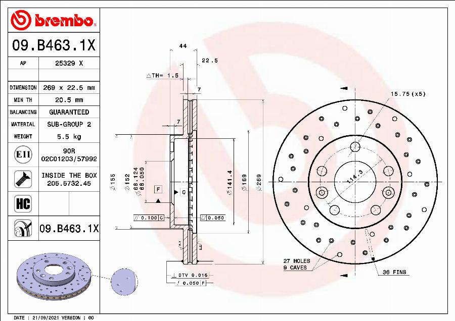 Brembo 09.B463.1X - Спирачен диск vvparts.bg