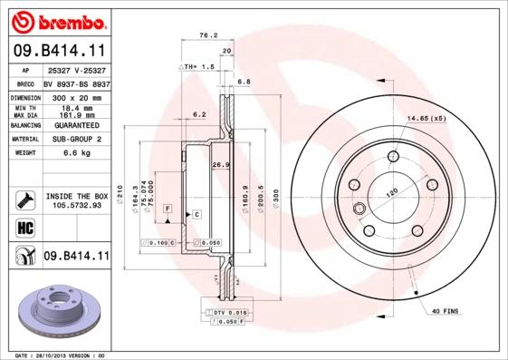 Brembo 09.B414.11 - Спирачен диск vvparts.bg