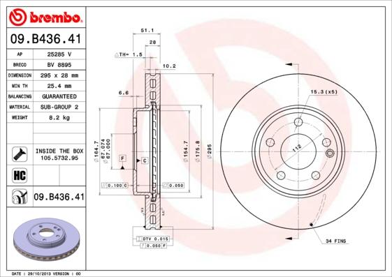 Brembo 09.B436.41 - Спирачен диск vvparts.bg