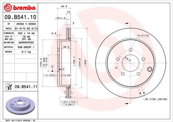 Brembo 09.B541.11 - Спирачен диск vvparts.bg