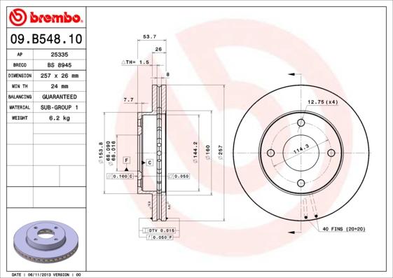 Brembo 09.B548.10 - Спирачен диск vvparts.bg