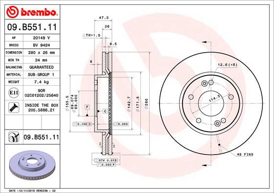 Brembo 09.B551.11 - Спирачен диск vvparts.bg