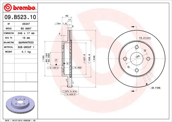 Brembo 09.B523.11 - Спирачен диск vvparts.bg