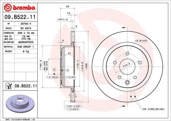 Brembo 09.B522.11 - Спирачен диск vvparts.bg