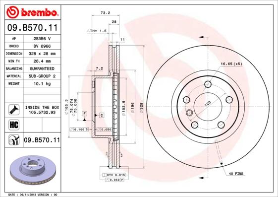 Brembo 09.B570.11 - Спирачен диск vvparts.bg