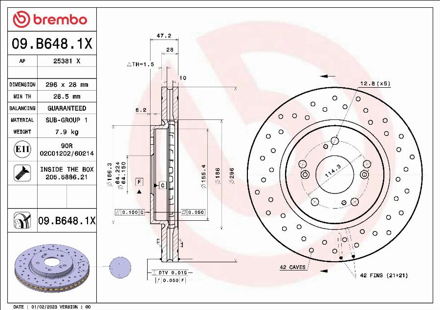 Brembo 09.B648.1X - Спирачен диск vvparts.bg