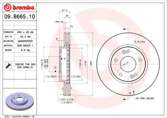 Brembo 09.B665.10 - Спирачен диск vvparts.bg
