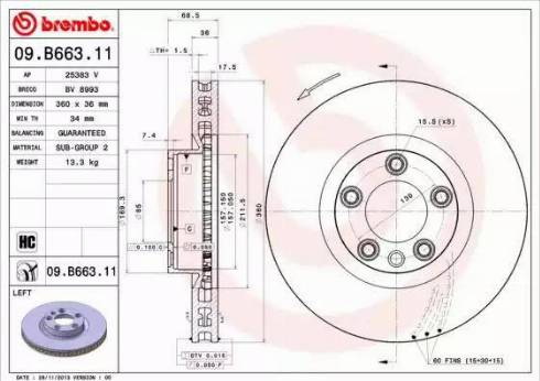 Brembo 09.B663.11 - Спирачен диск vvparts.bg