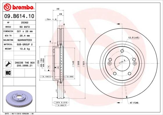 Brembo 09.B614.10 - Спирачен диск vvparts.bg