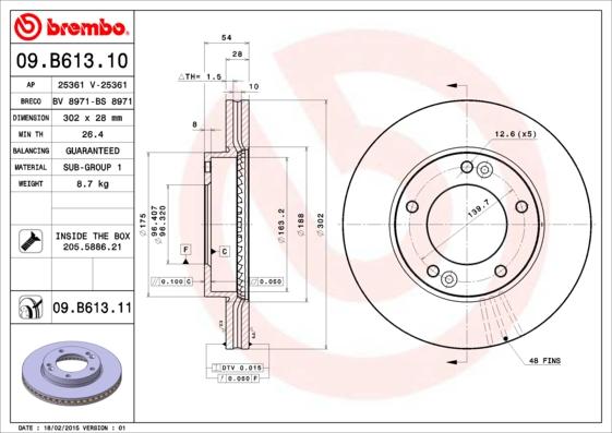 Brembo 09.B613.10 - Спирачен диск vvparts.bg