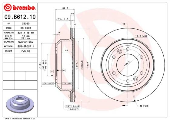 Brembo 09.B612.10 - Спирачен диск vvparts.bg