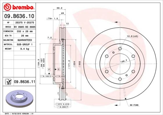 Brembo 09.B636.11 - Спирачен диск vvparts.bg
