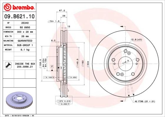 Brembo 09.B621.10 - Спирачен диск vvparts.bg