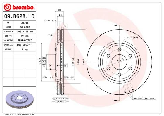 Brembo 09.B628.10 - Спирачен диск vvparts.bg