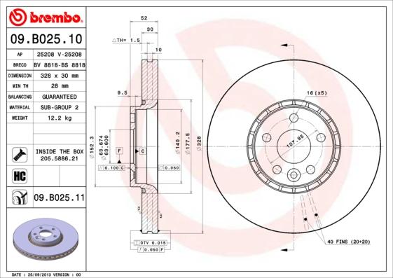 Brembo 09.B025.11 - Спирачен диск vvparts.bg