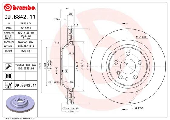 Brembo 09.B842.11 - Спирачен диск vvparts.bg