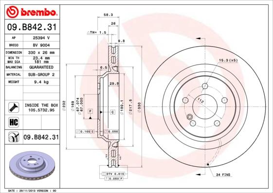 Brembo 09.B842.31 - Спирачен диск vvparts.bg