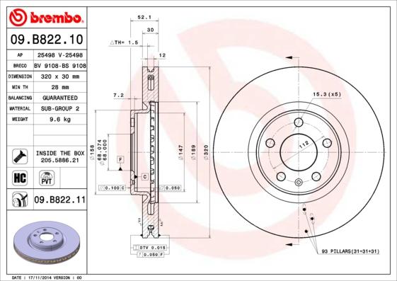 Brembo 09.B822.11 - Спирачен диск vvparts.bg