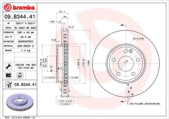 Brembo 09.B344.41 - Спирачен диск vvparts.bg