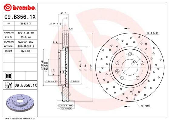 Brembo 09.B356.1X - Спирачен диск vvparts.bg