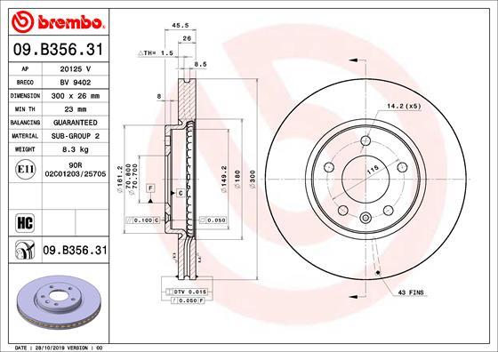Brembo 09.B356.31 - Спирачен диск vvparts.bg