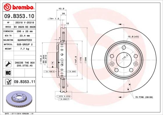 Brembo 09.B353.10 - Спирачен диск vvparts.bg