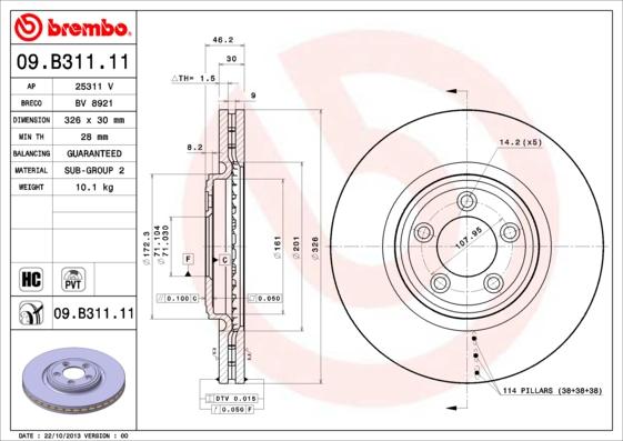 Brembo 09.B311.11 - Спирачен диск vvparts.bg