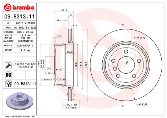 Brembo 09.B313.11 - Спирачен диск vvparts.bg
