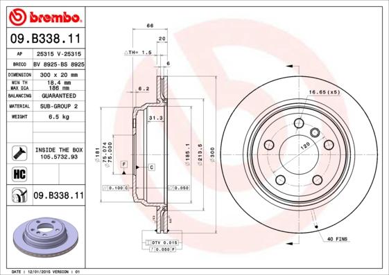 Brembo 09.B338.11 - Спирачен диск vvparts.bg