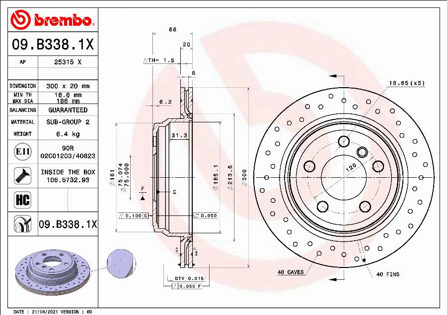Brembo 09.B338.1X - Спирачен диск vvparts.bg