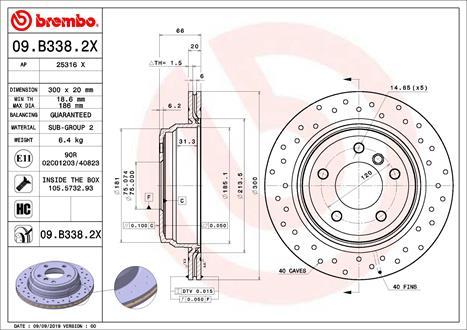 Brembo 09.B338.2X - Спирачен диск vvparts.bg