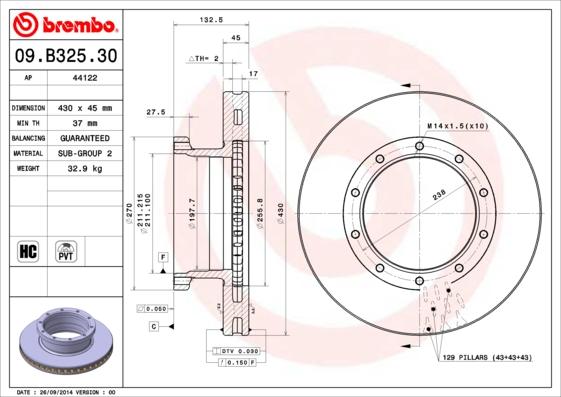 Brembo 09.B325.30 - Спирачен диск vvparts.bg