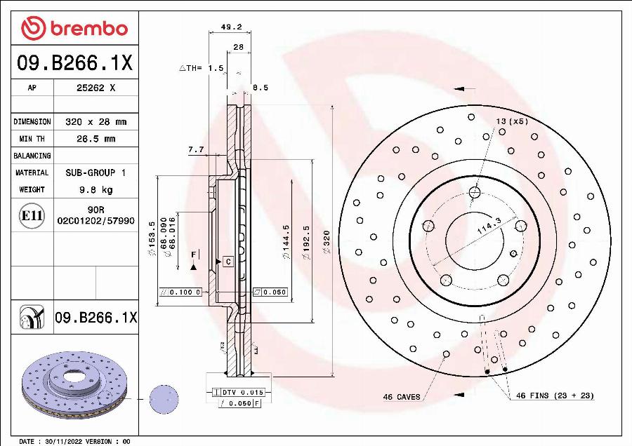 Brembo 09.B266.1X - Спирачен диск vvparts.bg