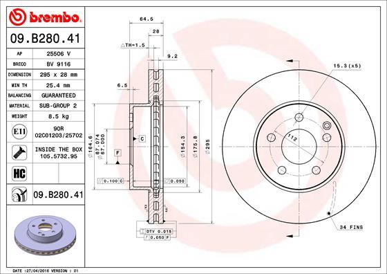 Brembo 09.B280.41 - Спирачен диск vvparts.bg