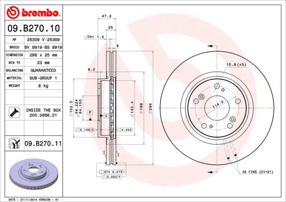 Brembo 09.B270.10 - Спирачен диск vvparts.bg