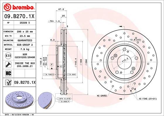 Brembo 09.B270.1X - Спирачен диск vvparts.bg