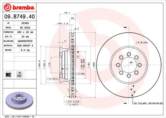 Brembo 09.B749.40 - Спирачен диск vvparts.bg