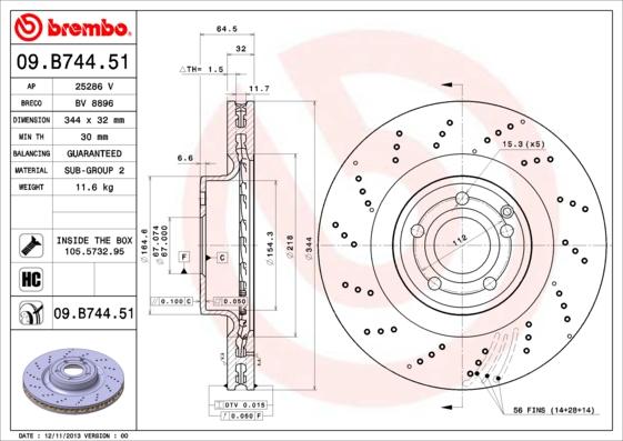 Brembo 09.B744.51 - Спирачен диск vvparts.bg