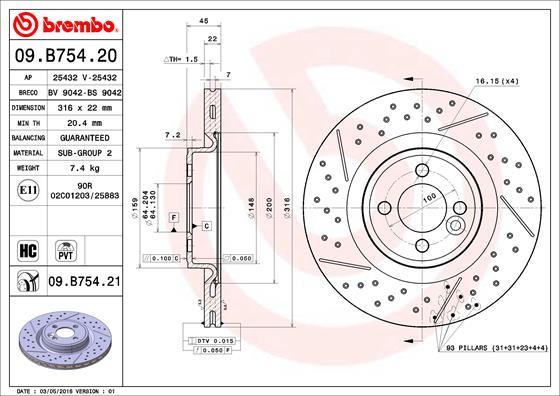 Brembo 09.B754.21 - Спирачен диск vvparts.bg