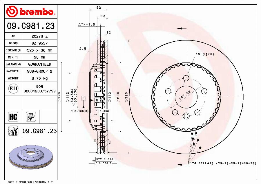 Brembo 09.C981.23 - Спирачен диск vvparts.bg