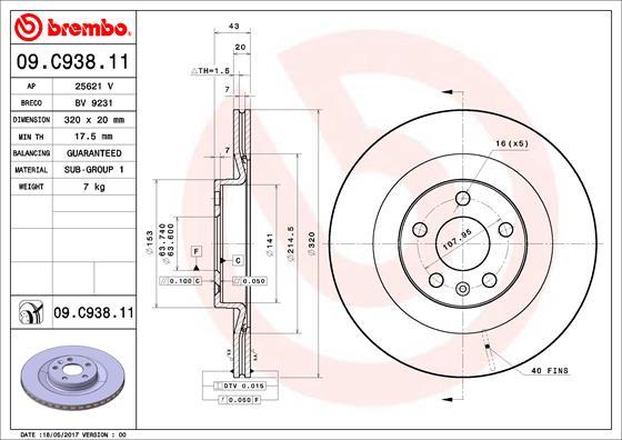 Brembo 09.C938.11 - Спирачен диск vvparts.bg