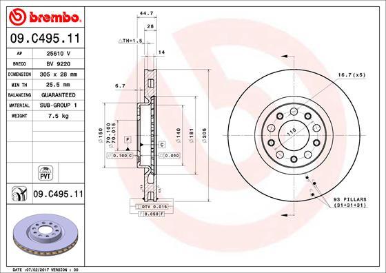 Brembo 09.C495.11 - Спирачен диск vvparts.bg