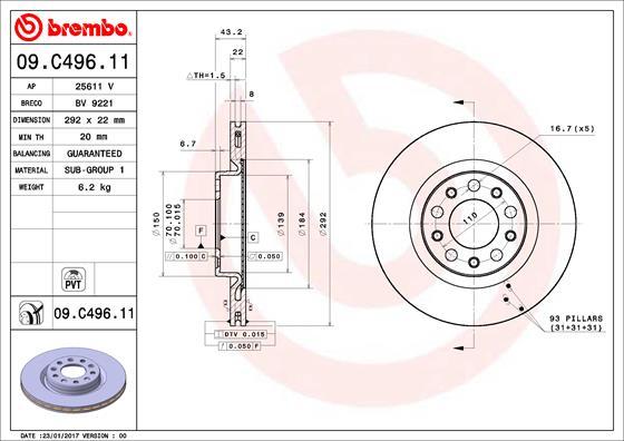 Brembo 09.C496.11 - Спирачен диск vvparts.bg