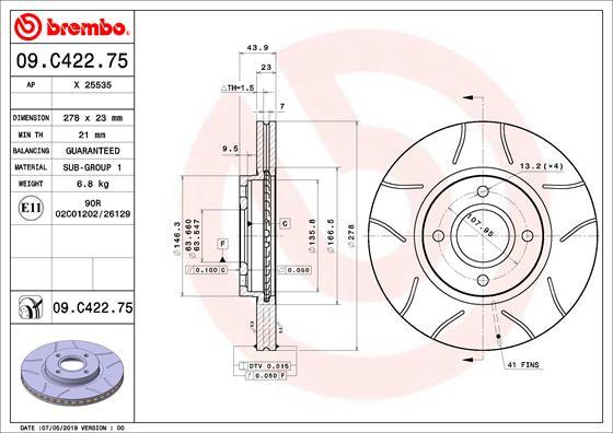 Brembo 09.C422.75 - Спирачен диск vvparts.bg
