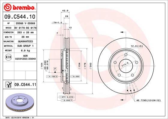 Brembo 09.C544.11 - Спирачен диск vvparts.bg