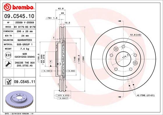 Brembo 09.C545.11 - Спирачен диск vvparts.bg